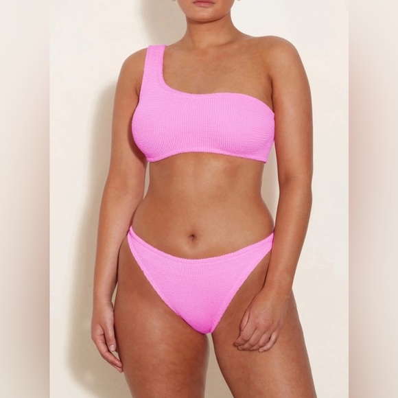 Hunza G Bikini Set Pink Nancy One Shoulder Swimsuit Crinkle One Size Barbie - Picture 12 of 12